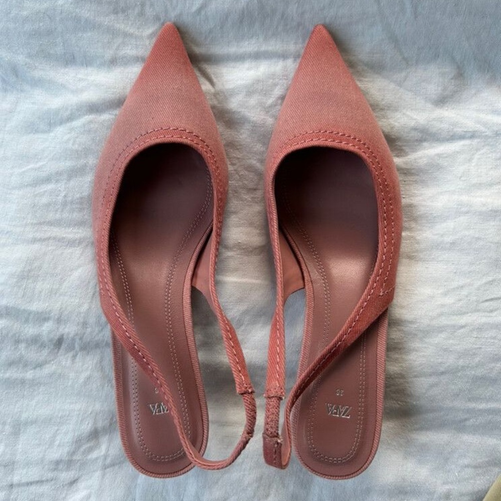Zara Pink Suede Heels with Slingback Strap